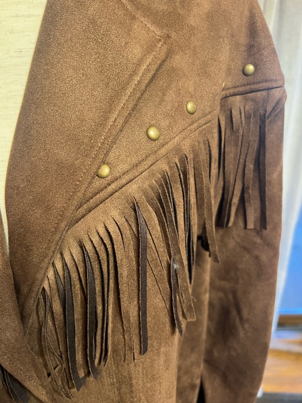 Women’s Brown Faux Suede Fringe Jacket - Picture 4 of 7